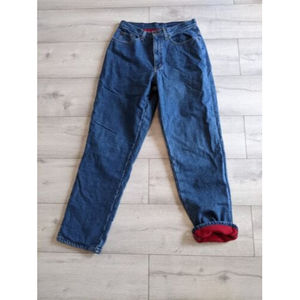 LL Bean Jeans Womens 14 Fleece Lined Tapered Leg Denim Medium wash Relaxed Fit